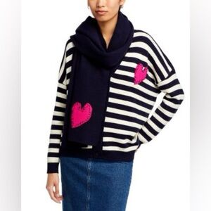 AQUA x Kerri Rosenthal Solid Navy Appliqué Heart Scarf OS Blanket Style